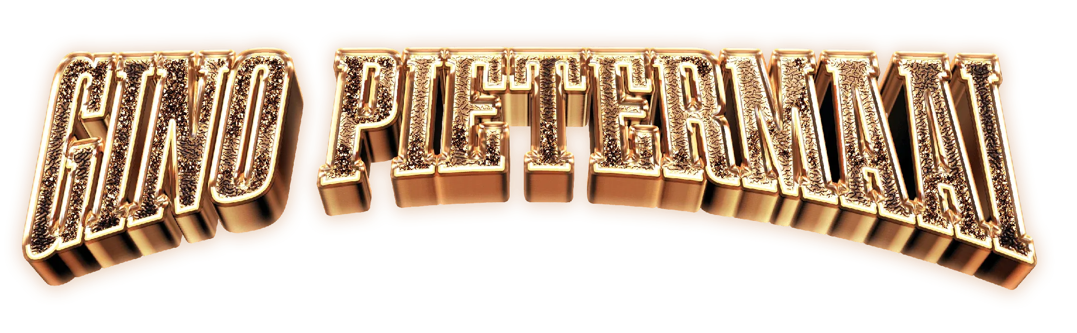 Het woordmerk van Gino Pietermaai, goud en chroom met een diamantvulling