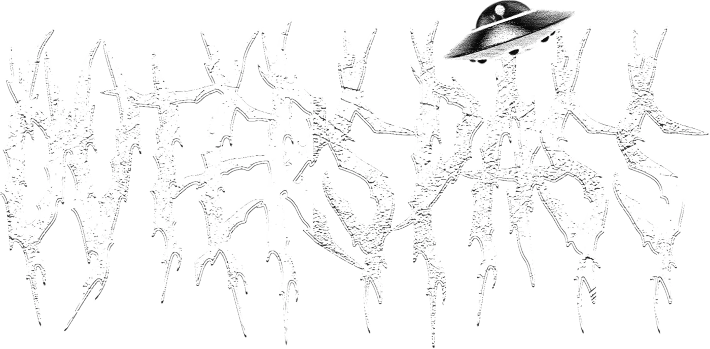 Het logotype van Outerspass, getekend in een blackmetal-hand